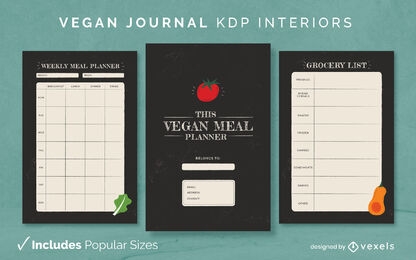 Modelo de design de diário de planejador de refeições vegano KDP