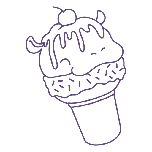 Hippo ice cream stroke character PNG Design