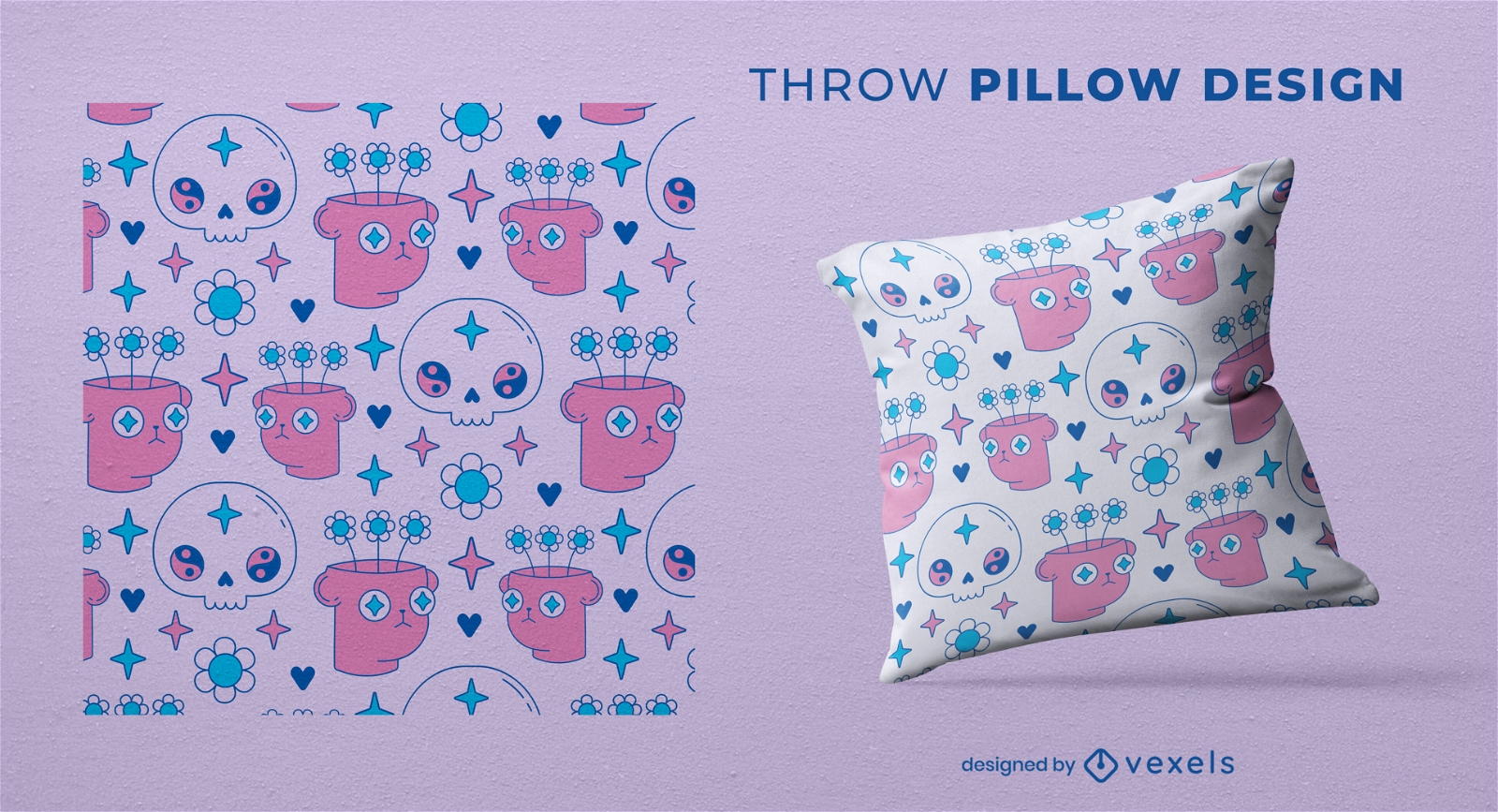 Skulls and heads throw pillow pattern design