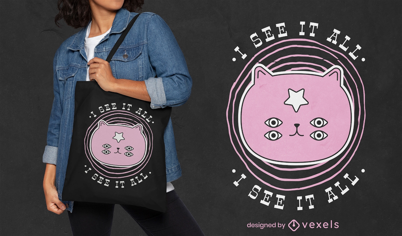 See it all cosmic cat tote bag design