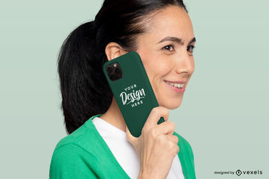 Mulher com maquete de capa de telefone de rabo de cavalo