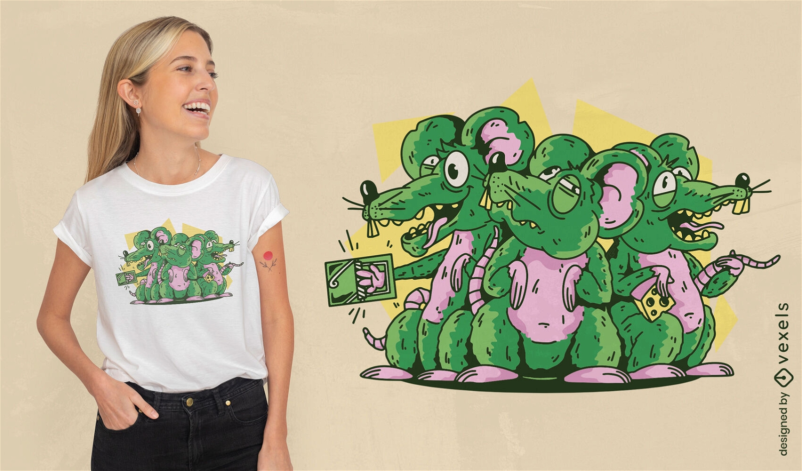 Grupo de design de camiseta de desenho animado de ratos