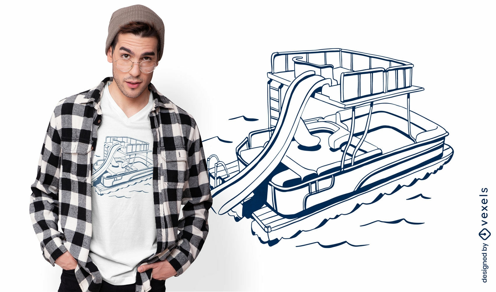 Barco con diseño de camiseta de tobogán de agua.