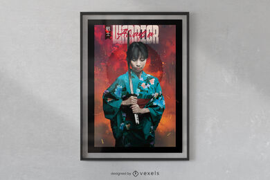 Diseño de cartel de guerrera japonesa.