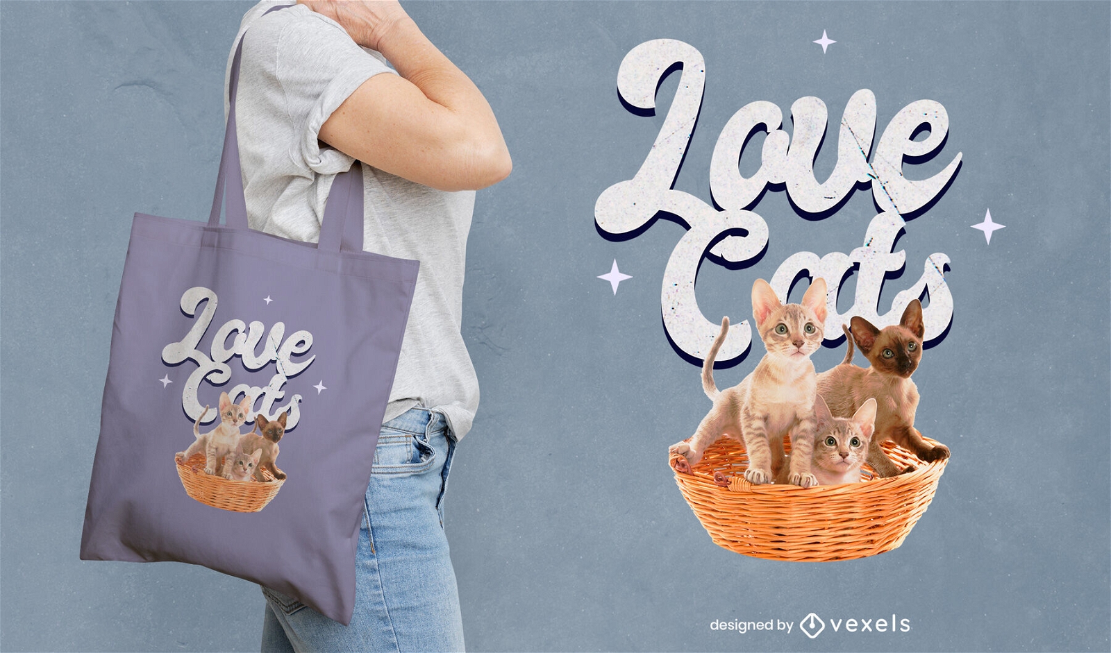 Design de sacola de amor de cesta de gatinho