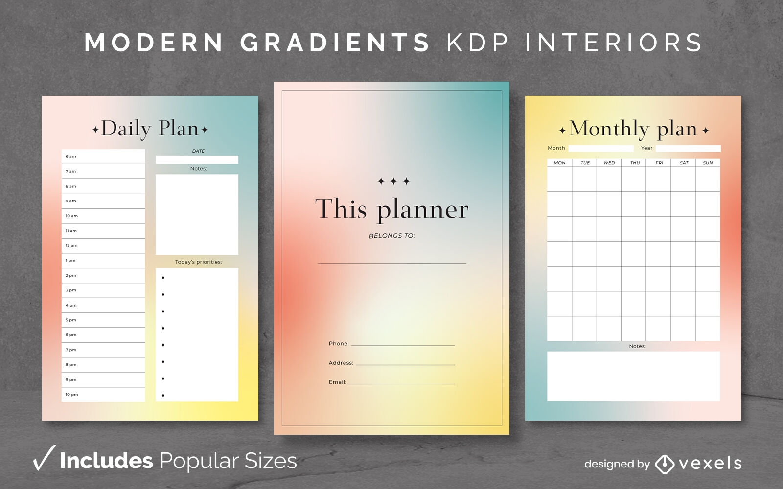 Gradient background diary design template KDP