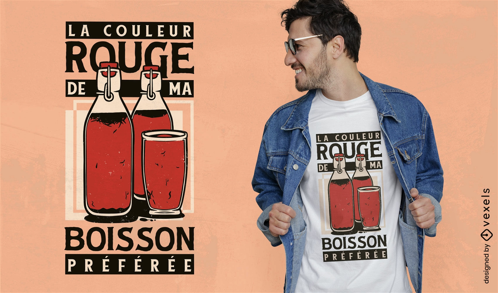 Rote Trinkflasche und Glas-T-Shirt-Design