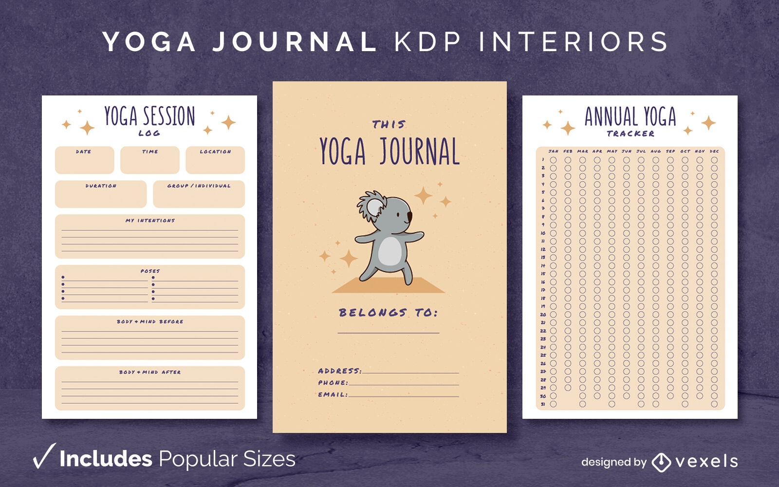 Plantilla de diario de yoga Koala Dise?o de interiores KDP