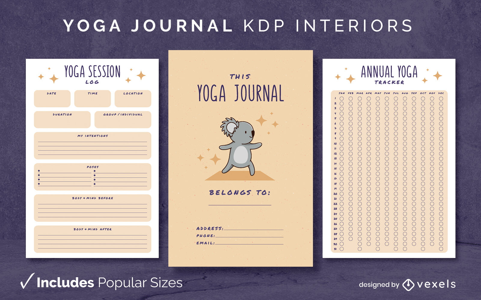 Plantilla de diario de yoga Koala Diseño de interiores KDP