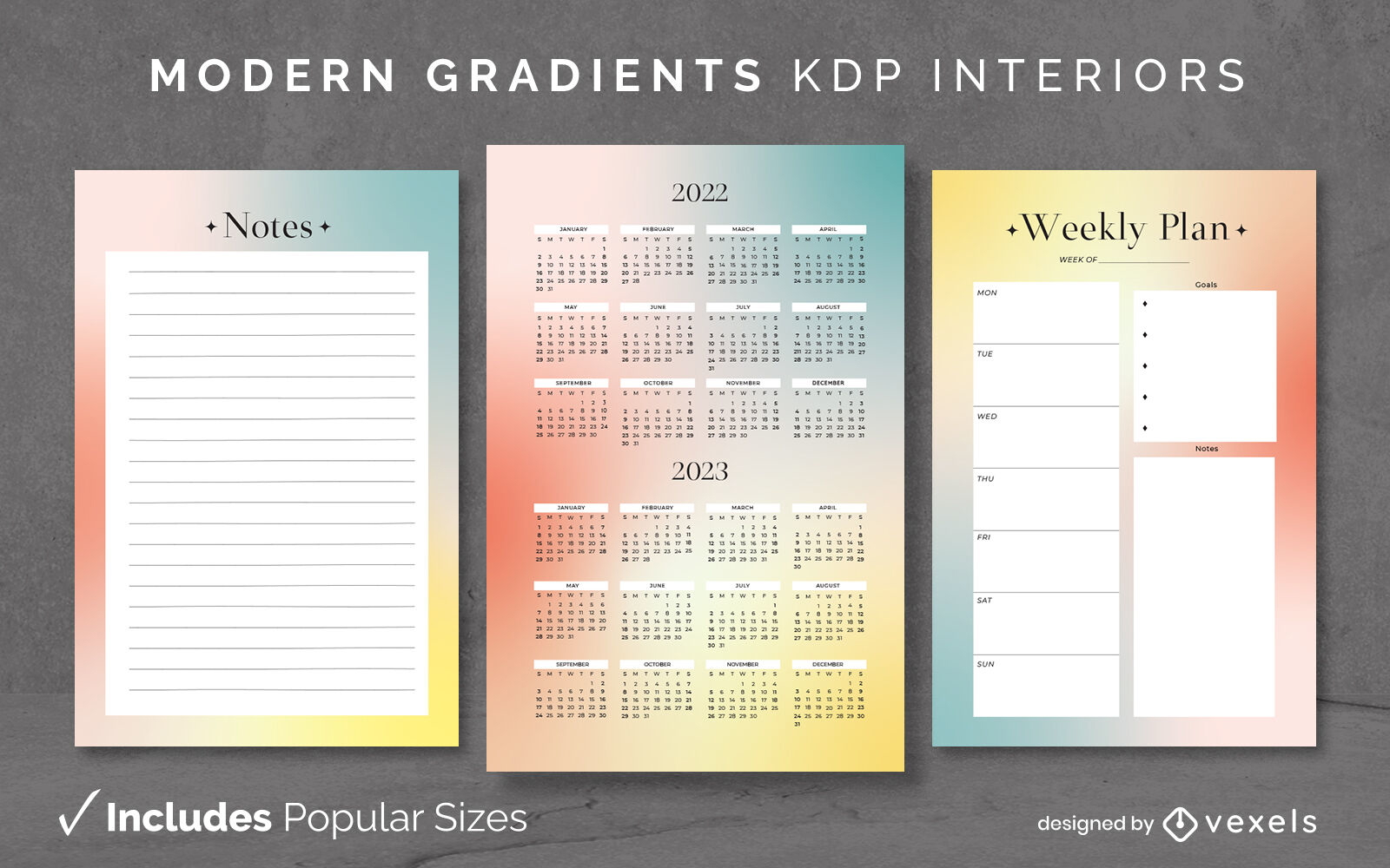 Modern gradient planner journal design template KDP