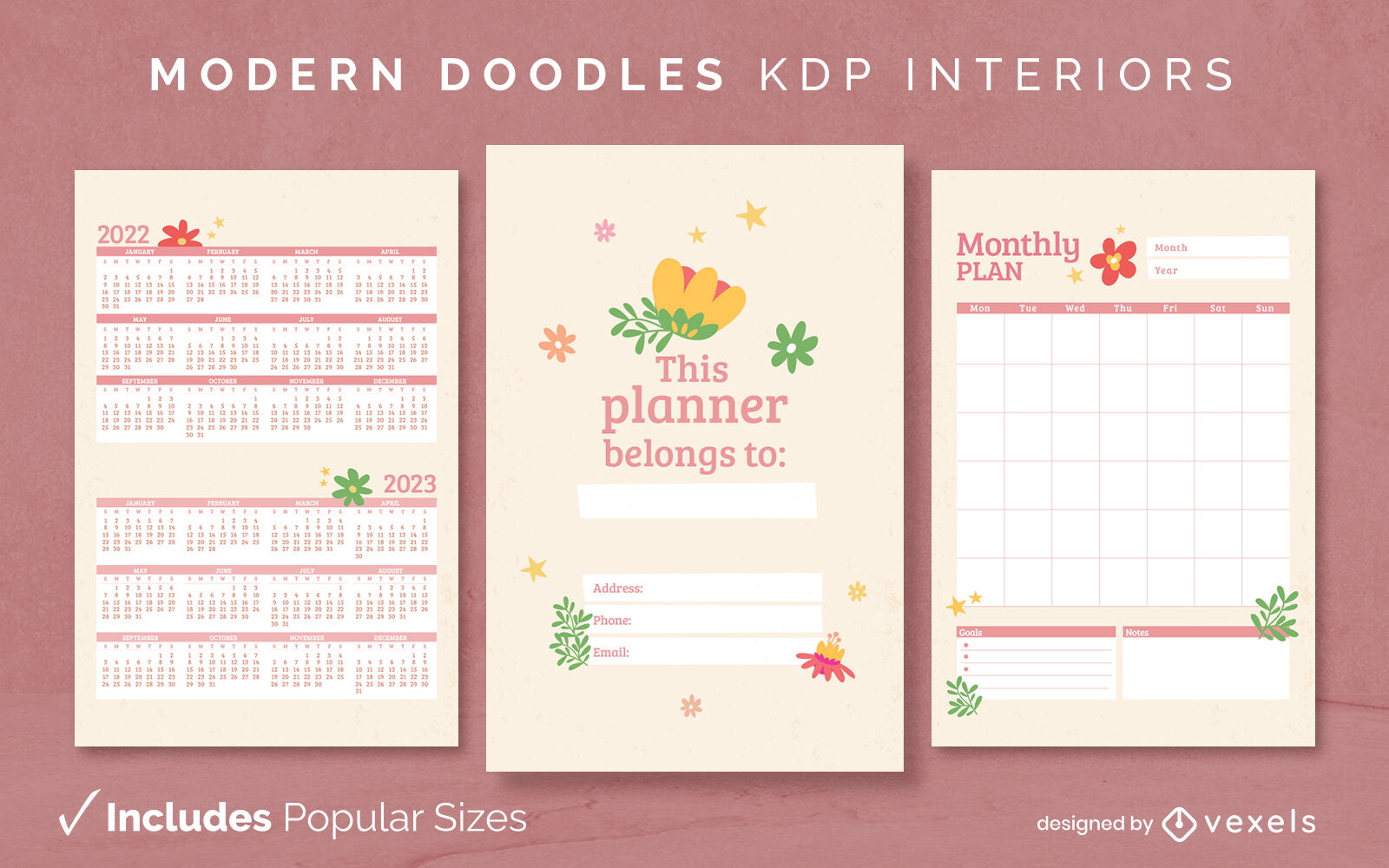 Modelo de diário de planejador floral ingênuo KDP design de interiores