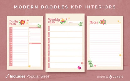 Floral motifs planner diary design template KDP
