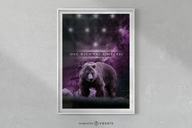 Universe stars and bear poster design