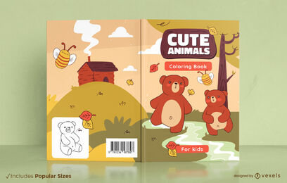 Diseño de portada de libro de osos en el bosque.