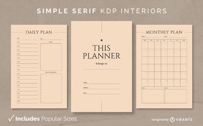 Plantilla de diario de planificador serif simple Diseño de interiores KDP