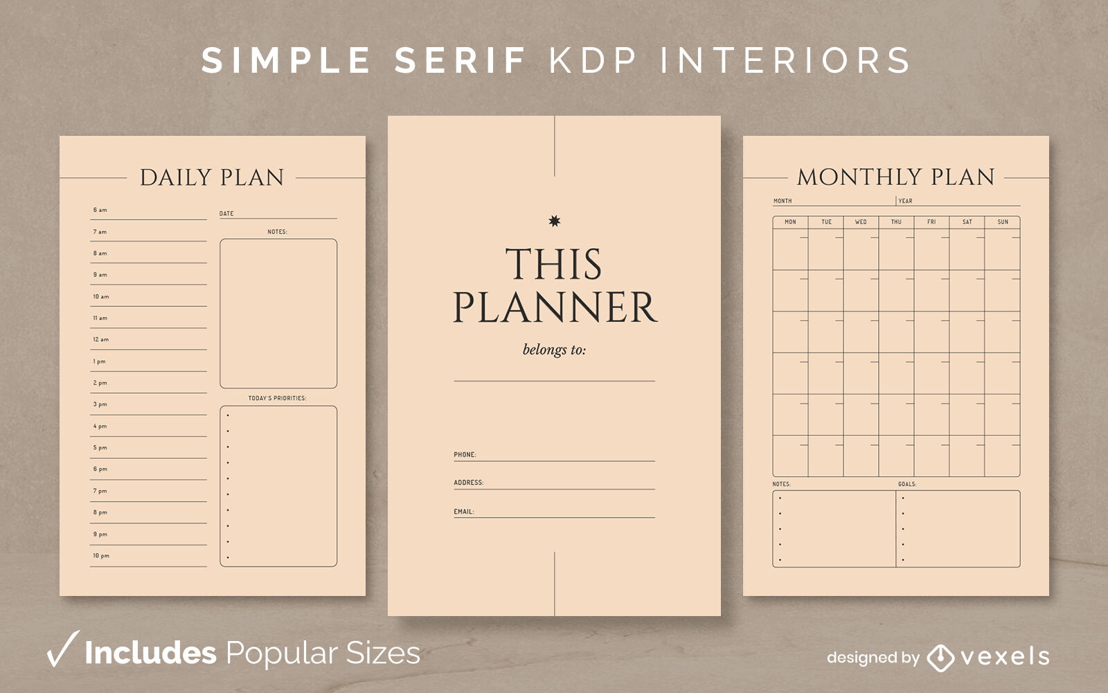 Modelo de diário de planejador serif simples KDP design de interiores