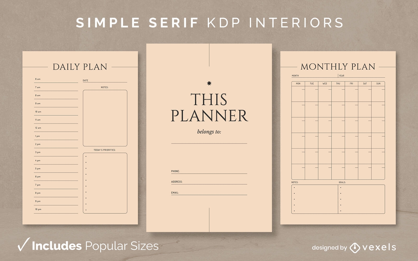 Plantilla de diario de planificador serif simple Dise?o de interiores KDP