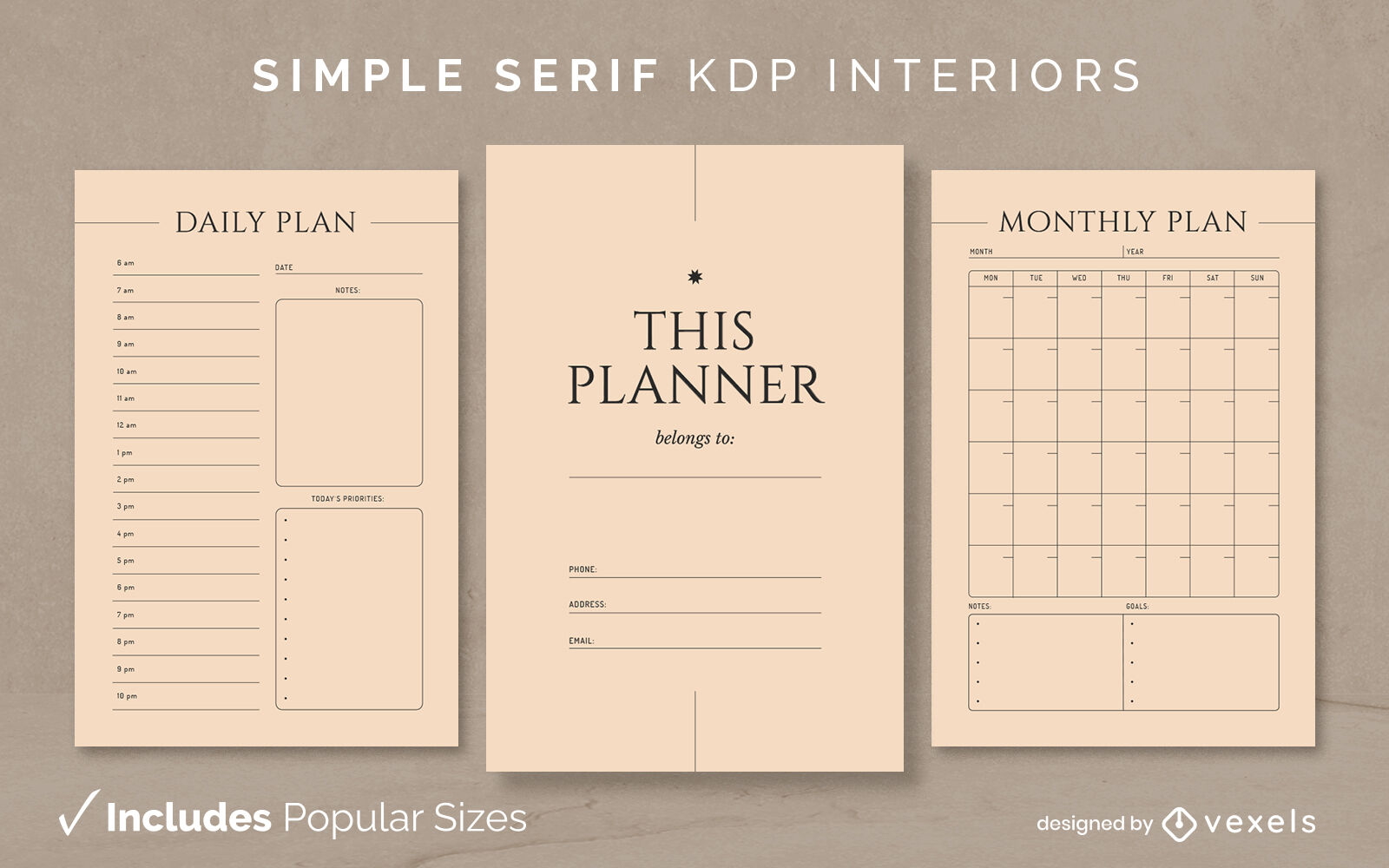 Simple serif planner journal template KDP interior design