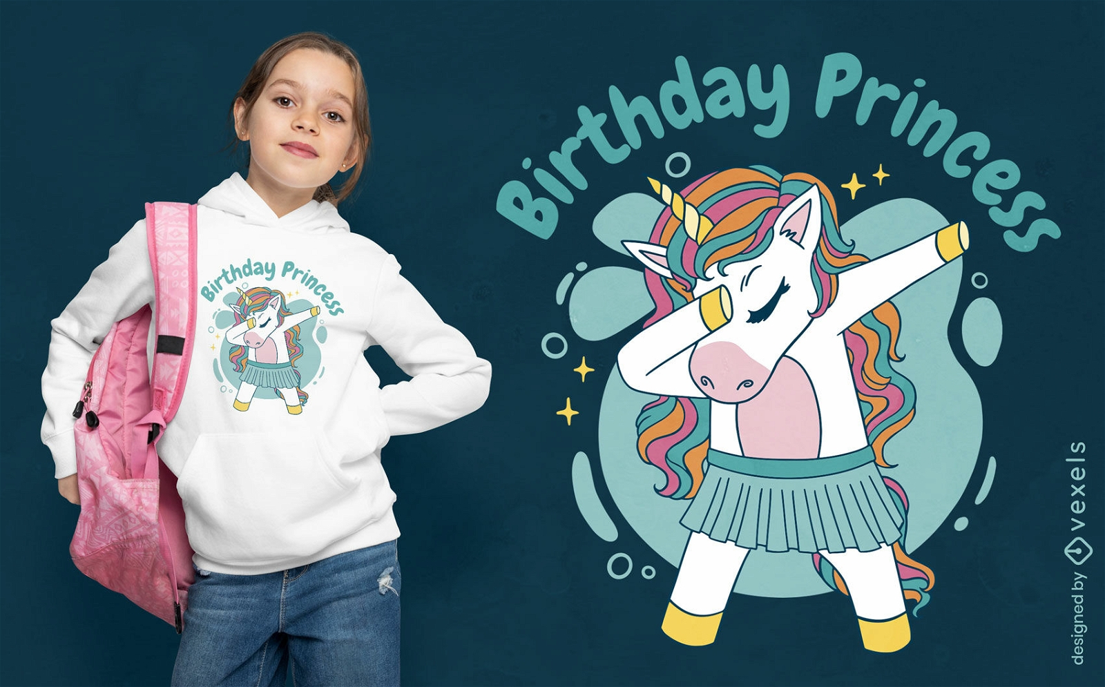 Diseño de camiseta de dibujos animados de unicornio de cumpleaños