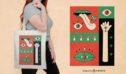 Mushrooms trippy tote bag design