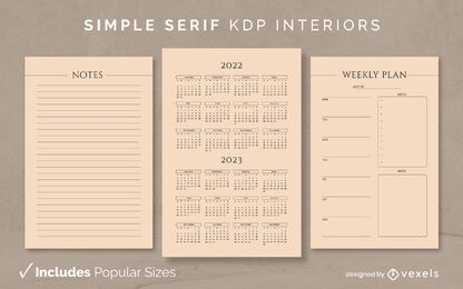 Planificador semanal plantilla de diseño de diario serif simple KDP
