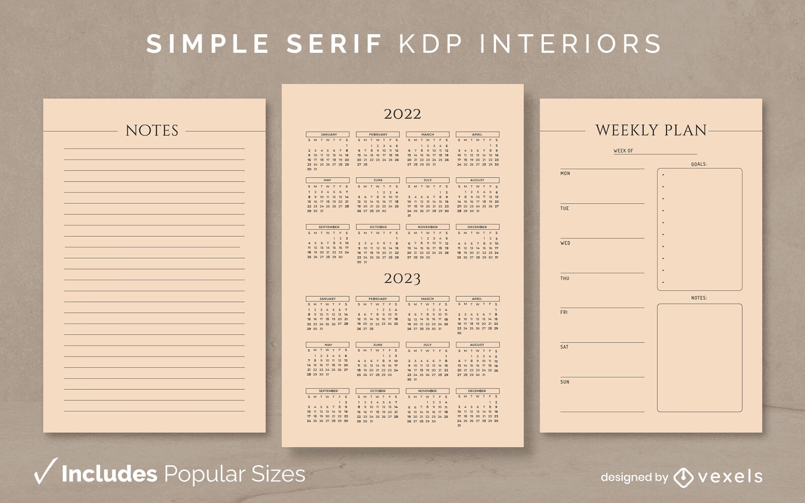 Modelo de design de diário com serifa simples do planejador semanal KDP