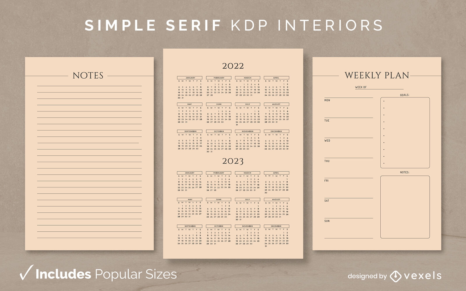 Weekly planner simple serif journal design template KDP