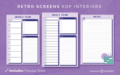 Plantilla de diseño de diario de planificador cibernético retro KDP