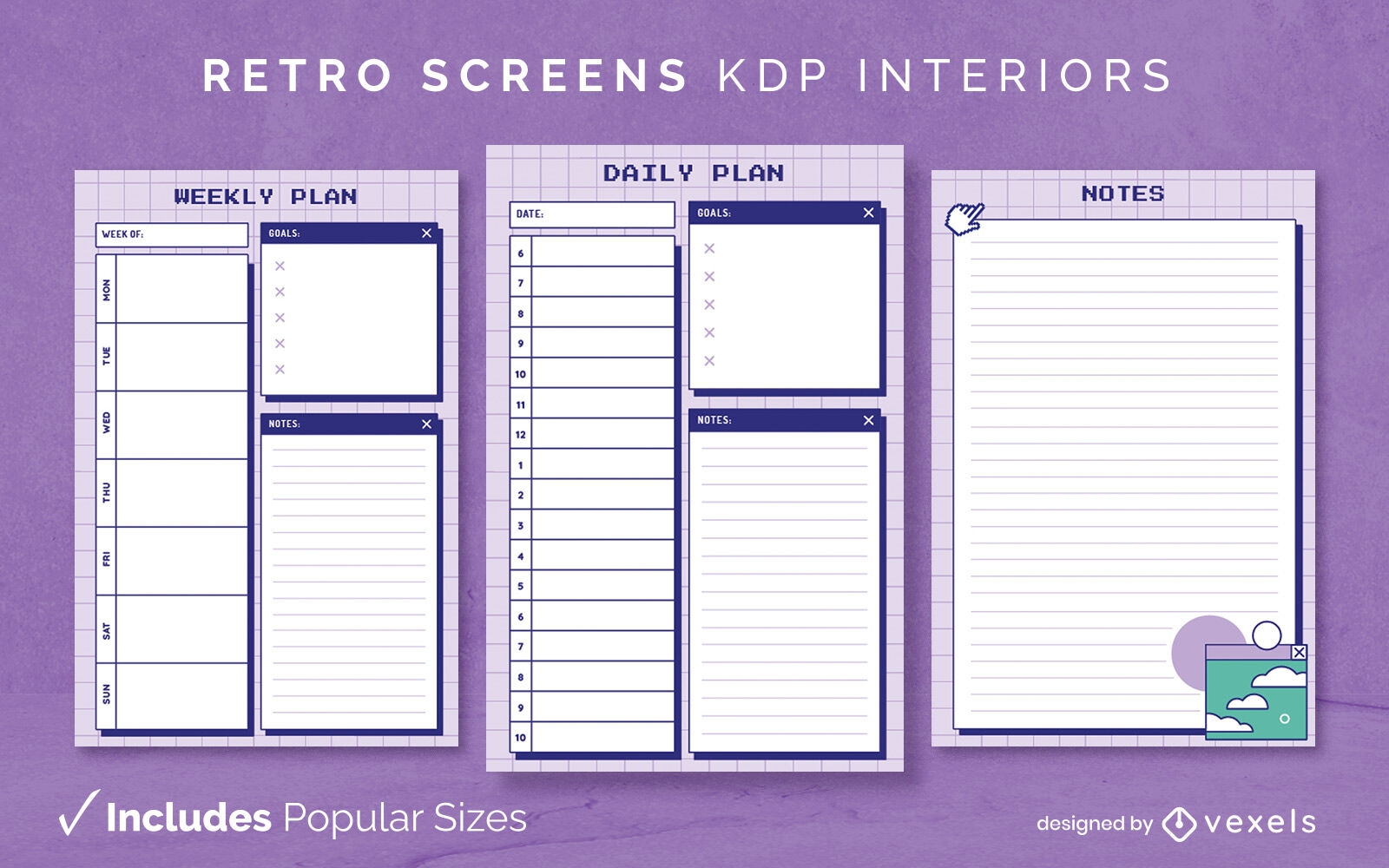 Retro cyber planner journal design template KDP