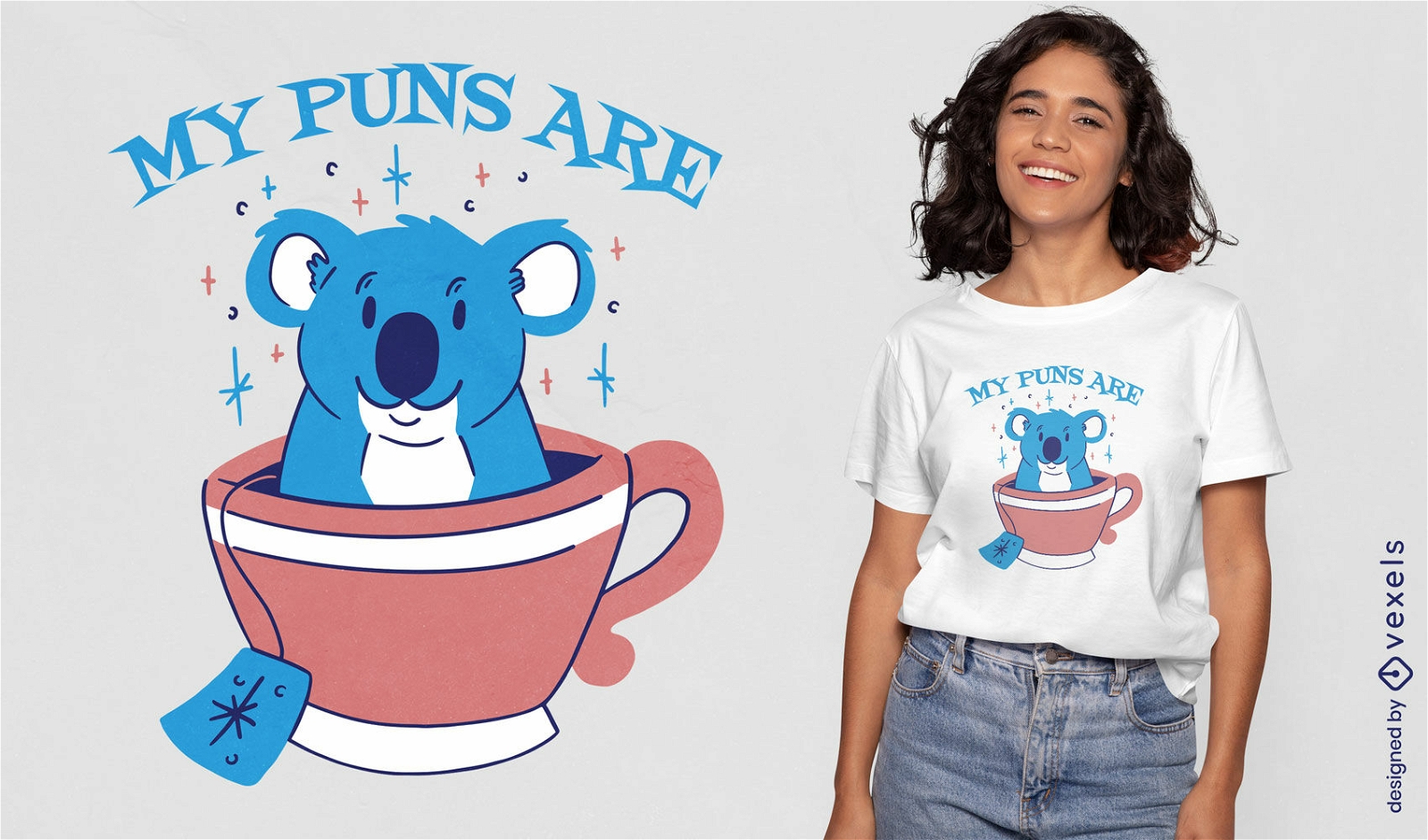 Animal coala em design de camiseta de xícara de chá