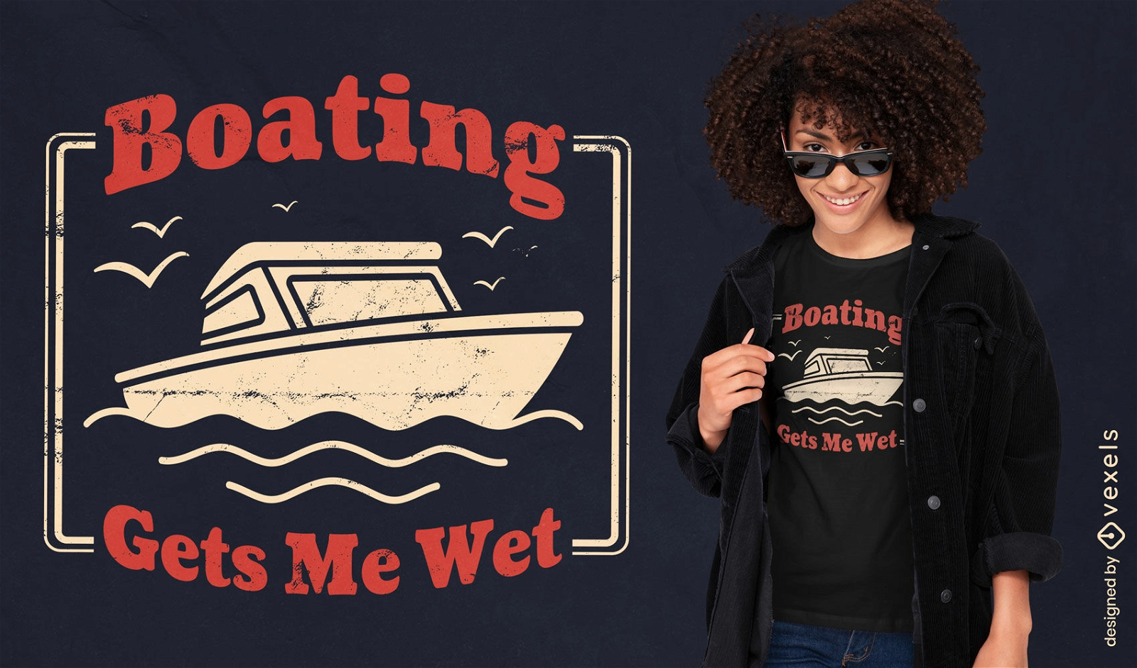 Diseño de camiseta de hobby de barco en el agua.