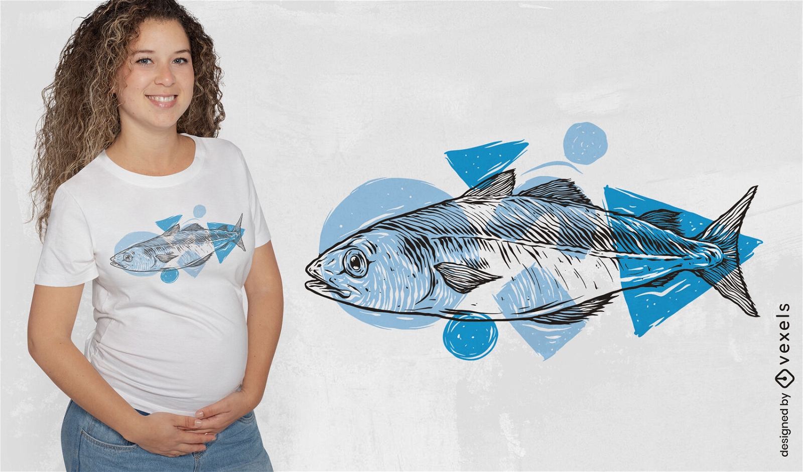 Design geométrico de camiseta de peixe desenhado à mão