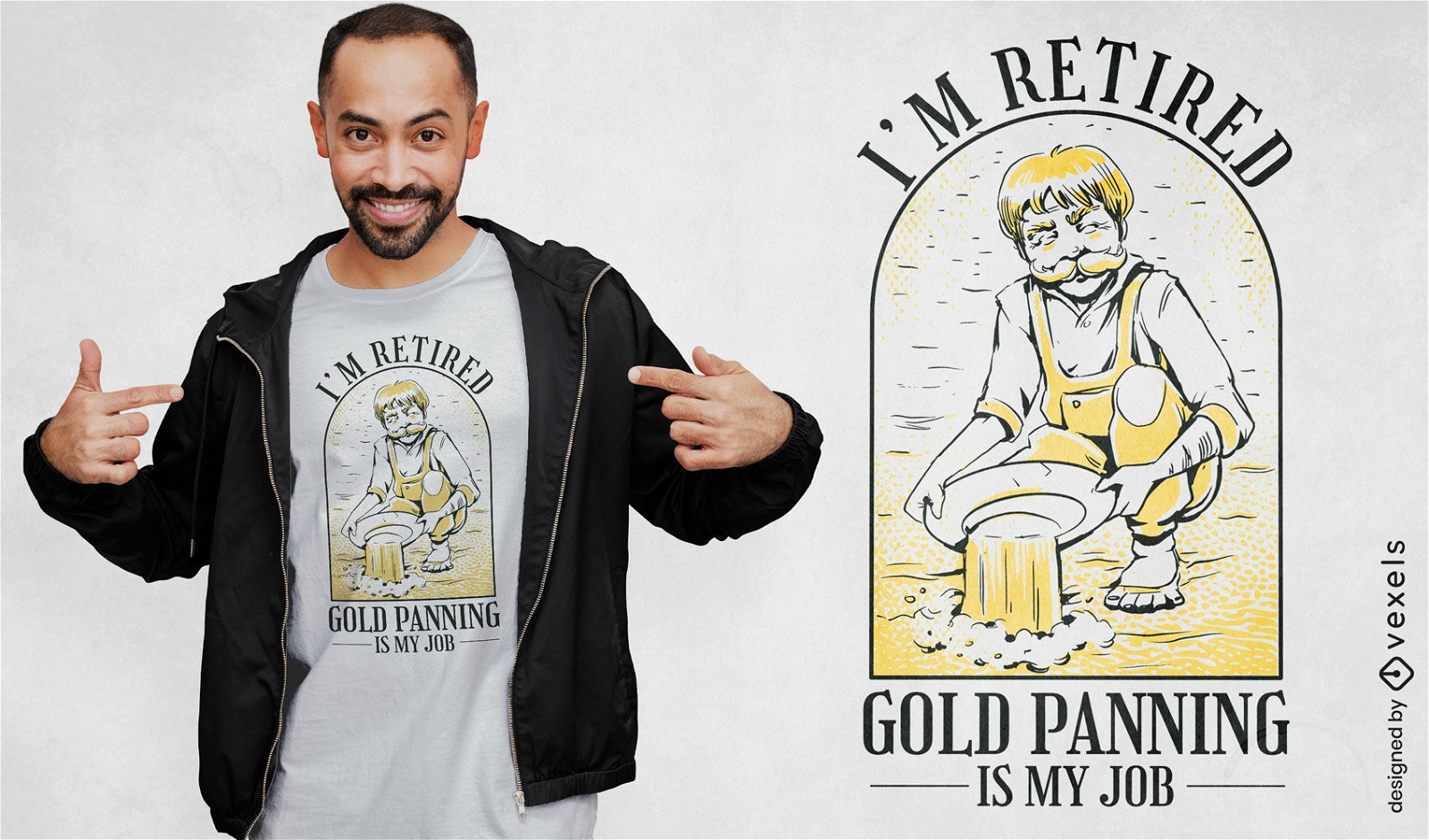Man gold panning job t-shirt design