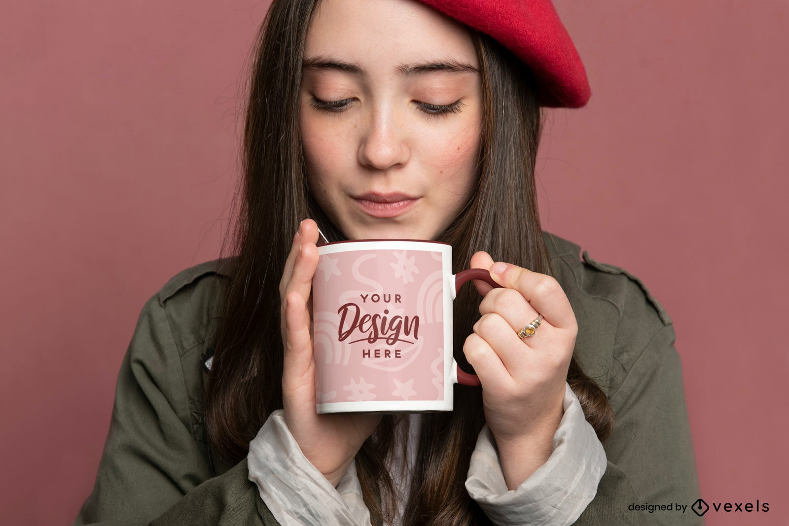 French teenage girl with mug mockup