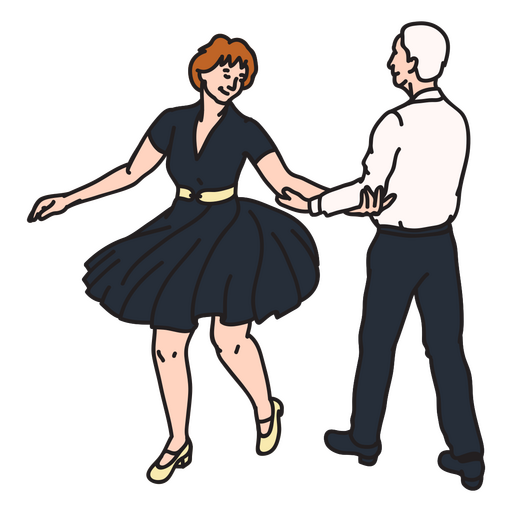 Old couple dancing color stroke PNG Design