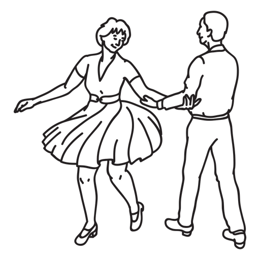 Old couple dancing stroke PNG Design