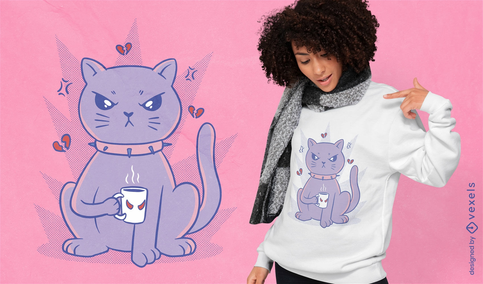 Design de camiseta de desenho animado de gato de café com raiva