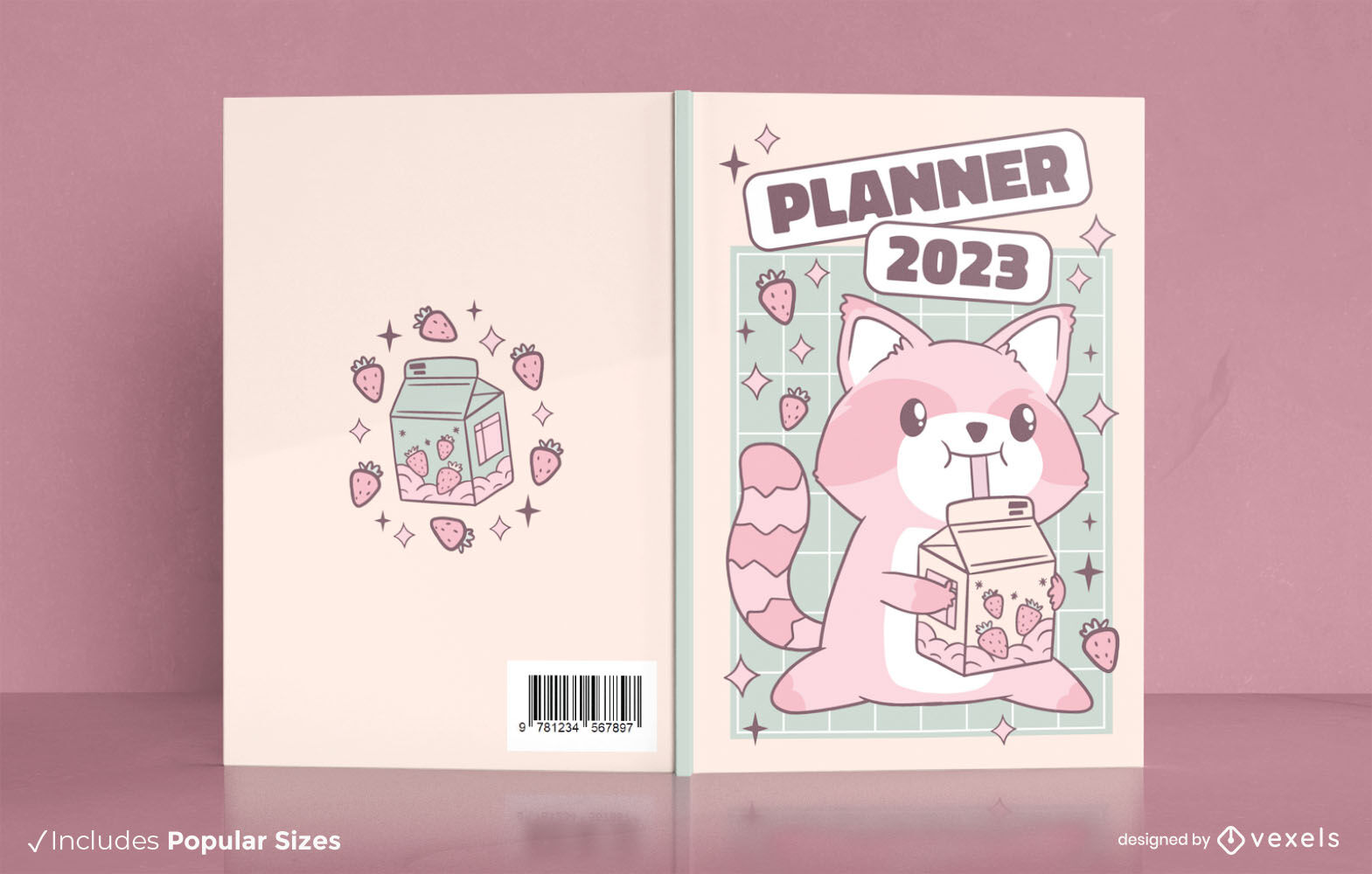 Kawaii animal with milk book cover design