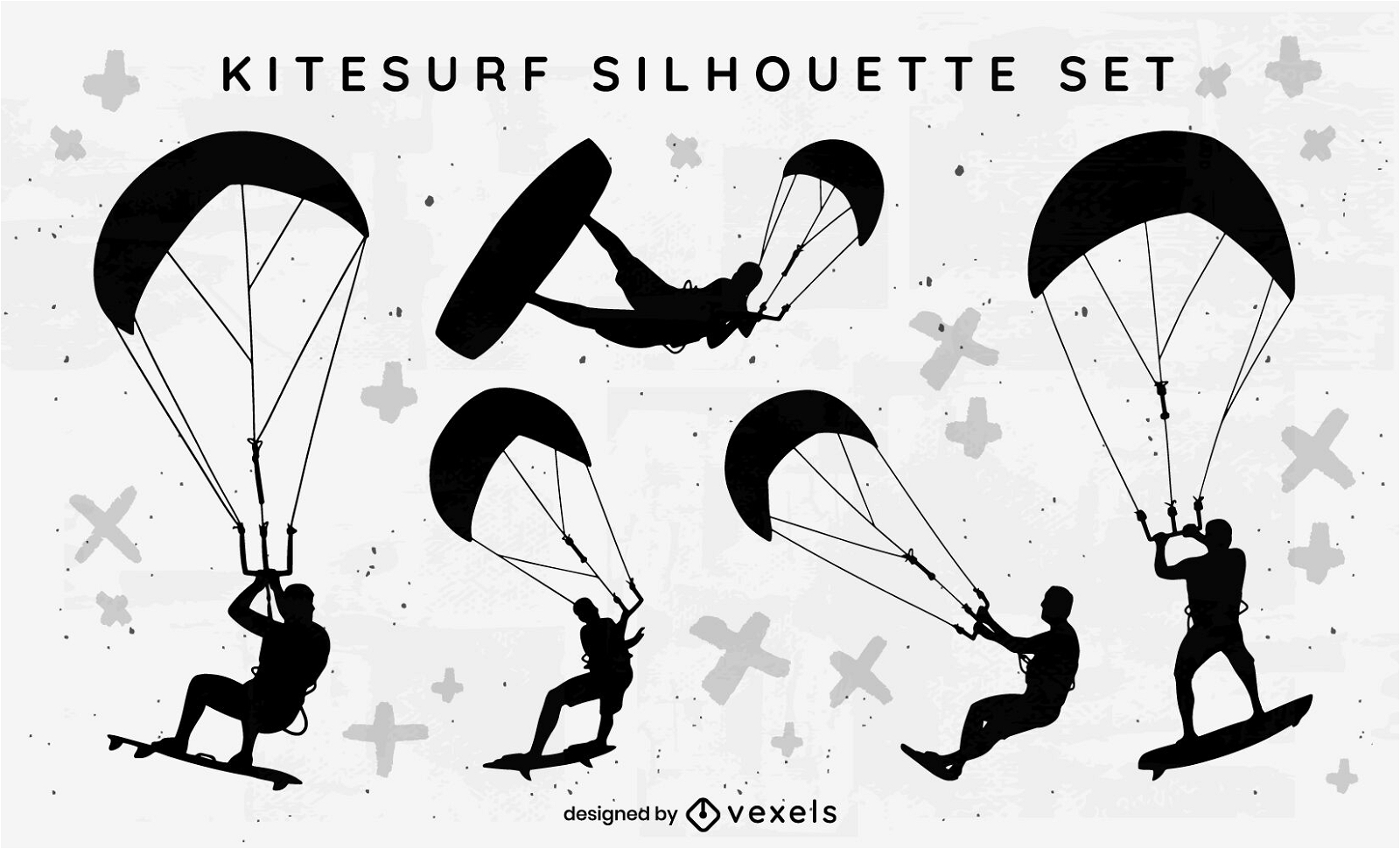 Set de siluetas de personas haciendo kitesurf