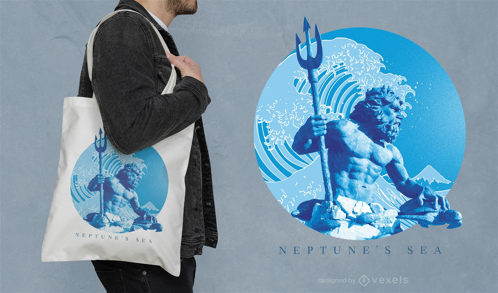 Diseño de bolsa de asas de dios griego del mar de la estatua de Poseidón
