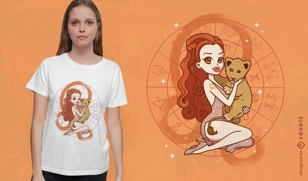 Diseño de camiseta de cachorro de león de signo del zodiaco Leo