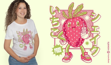 Diseño de camiseta de fruta de fresa japonesa.