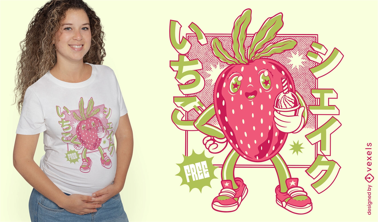 Diseño de camiseta de fruta de fresa japonesa.
