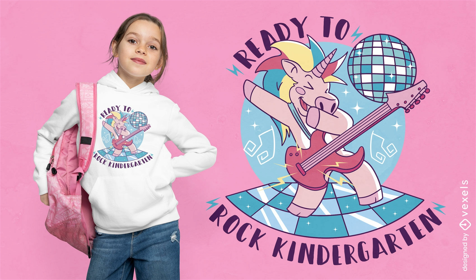 Design de camiseta de desenho animado da escola unic?rnio rockstar