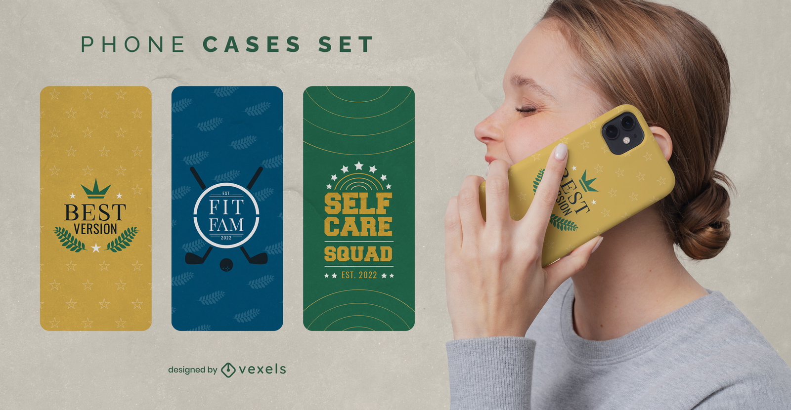 Conjunto de fundas de teléfono con citas de relajación de estilo de vida saludable