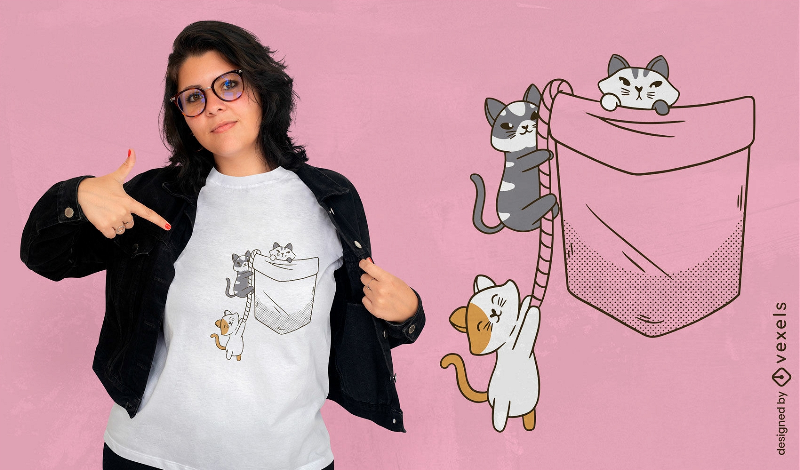Cute cat pocket t-shirt design