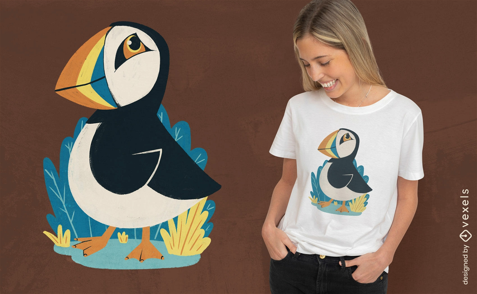 Diseño lindo de la camiseta del animal del pájaro del frailecillo