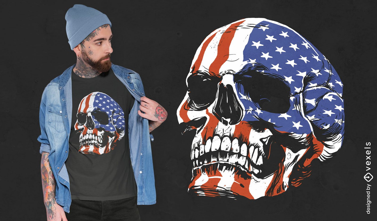 Design de camiseta patriótica de caveira americana