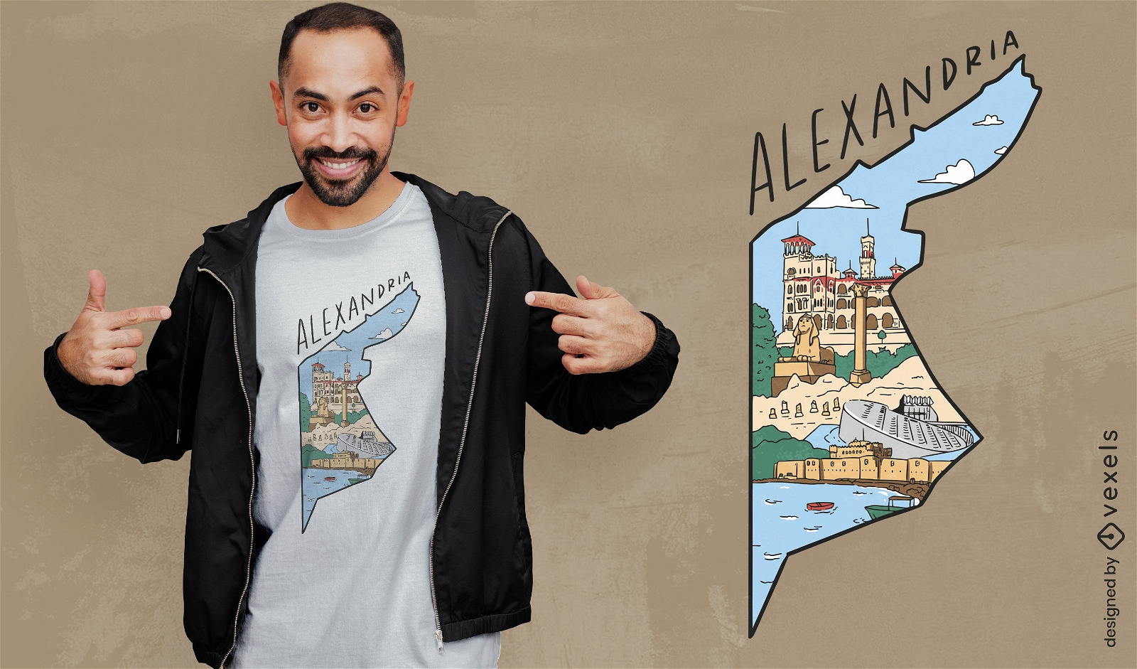 Design de camiseta do mapa do Egito Alexandria