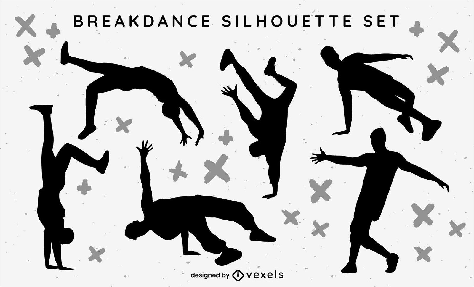 People breakdancing hobby silhouette set
